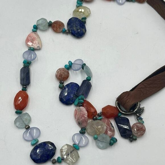 Peyote Bird Designs Gemstone Lapis Carnelian Rose Quartz Turquoise Necklace - Picture 8 of 16